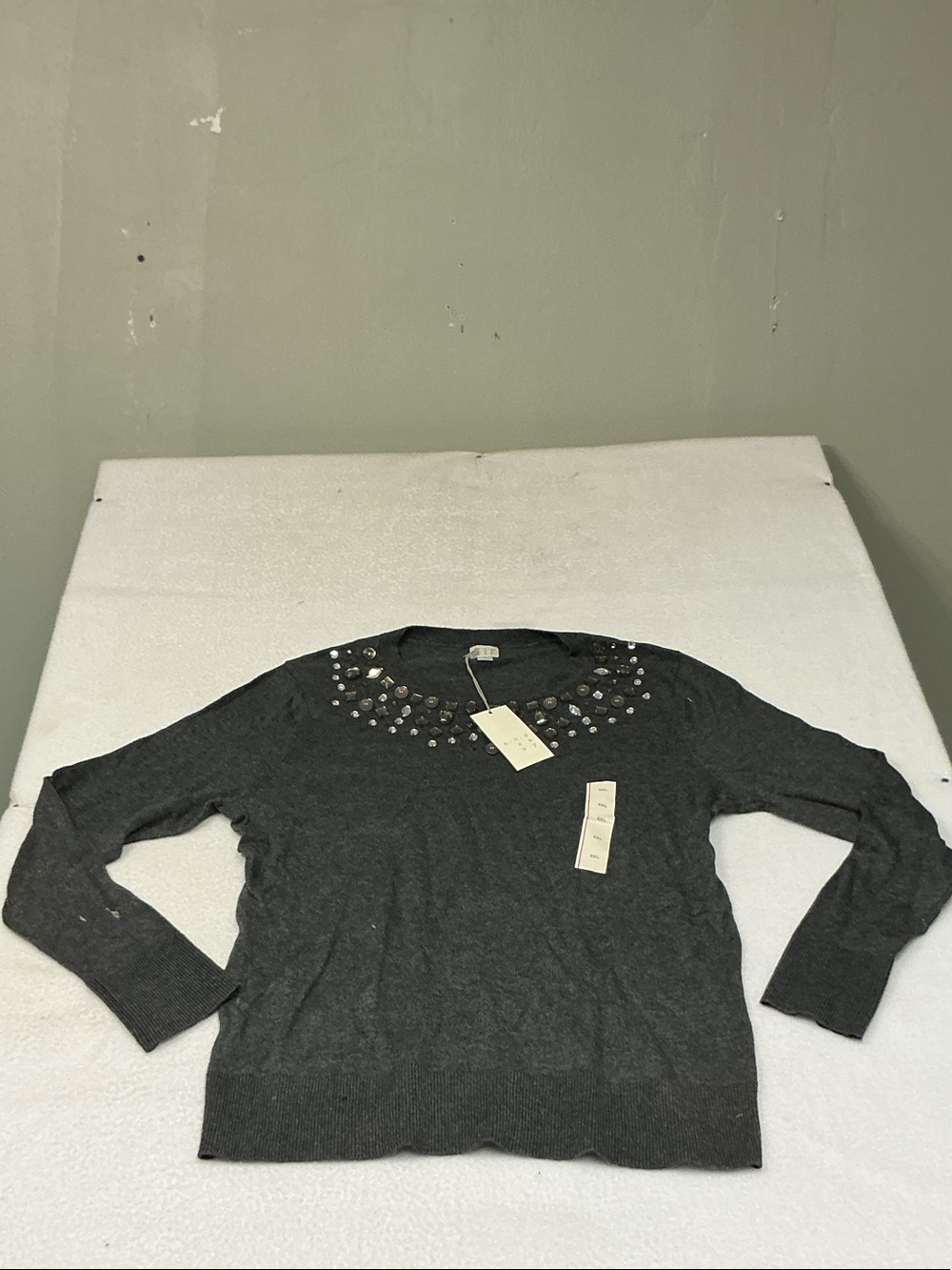 a new day Dark Gray Long Sleeve Embellished Sweater Sz XXL, 3179